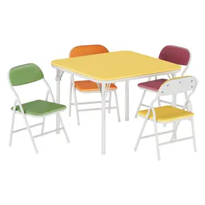 Folding Kids Table & Chair Set – PU Upholstered Square Table – Portable Space-Saving Toddler Furniture – Metal Frame – Perfect for Dining, Crafts, Learning, Daycare