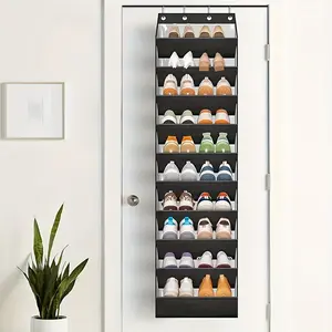 Wall-Mounted Shoe Storage Bag, Shoe Rack, 10-Layer Transparent Door Back Organizer, Footwear Organizer, Large Capacity Hooks for 20 Pairs, Ideal for Closet Doors