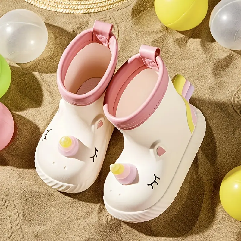Girls' Toddler Unicorn Ankle Rain Boots - Waterproof, Cute Designs, Slip-On, Round Toe, EVA-PVC Construction, Ideal for Outdoor Play & Rainy Days, 1 Pair