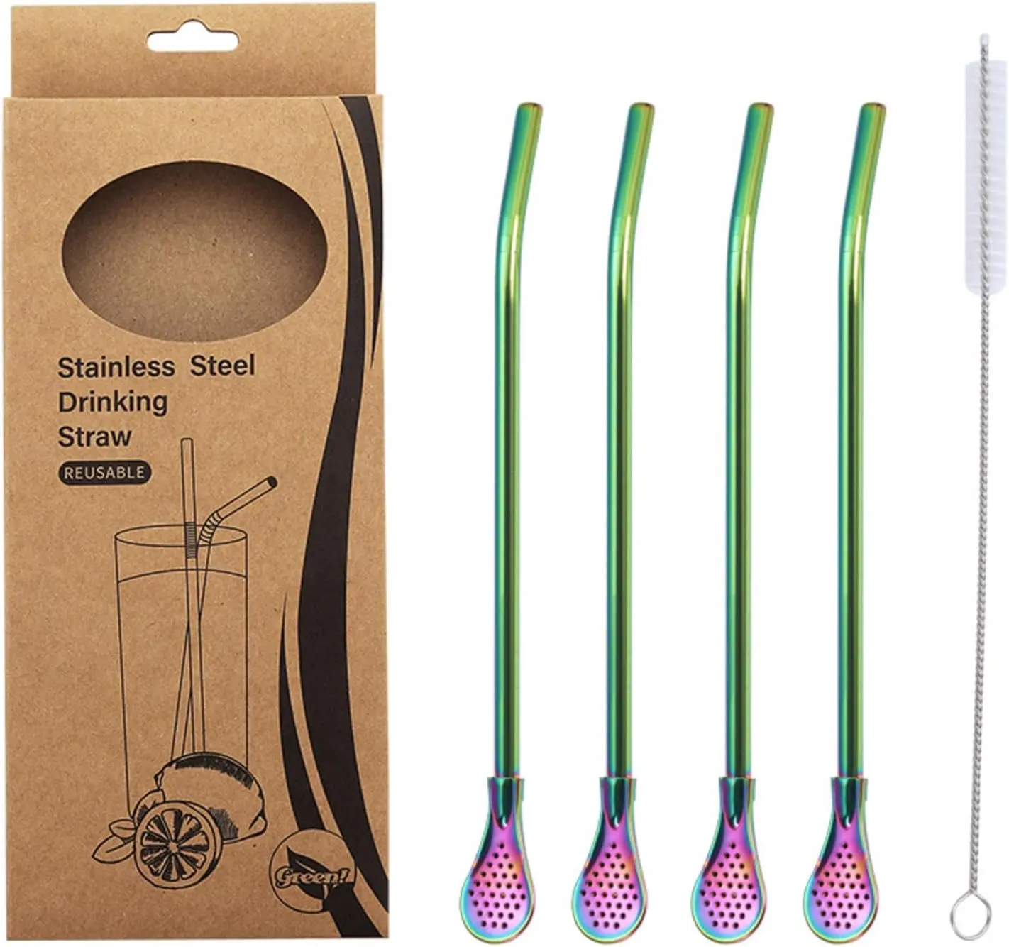 Colorful Stainless Steel Reusable Metal Drinking Straws (4-Piece Set) with Detachable Filter Head & Detachable Design, Long Straw Brush, No Metal Aftertaste, No Oxidation - Dishwasher Safe, Colorfast Kitchenware Drinkware Accessory for Coffee, Tea
