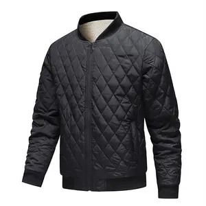 Men’s Black Quilted Bomber Jacket – Diamond Pattern, Ribbed Cuffs/Hem, Warm Autumn–Winter Everyday Streetwear Coat GARMENTARY