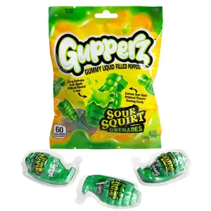 Gupperz Sour Squirt Grenade 2.54oz Gummy Liquid Filled Popper Sweet Apple Flavored Extreme Sour Candy