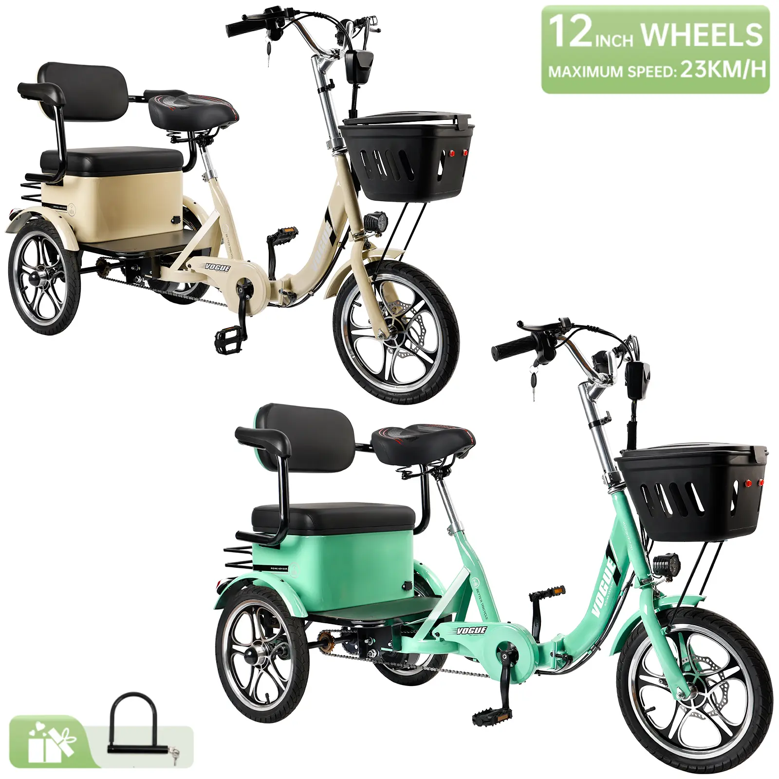 Premium 500W Folding E-Trike Foldable Electric Tricycle with Rear Seat, 3 Wheel Ebike for Adults Olders, Speed ​​Adjustable/Pedal Assist