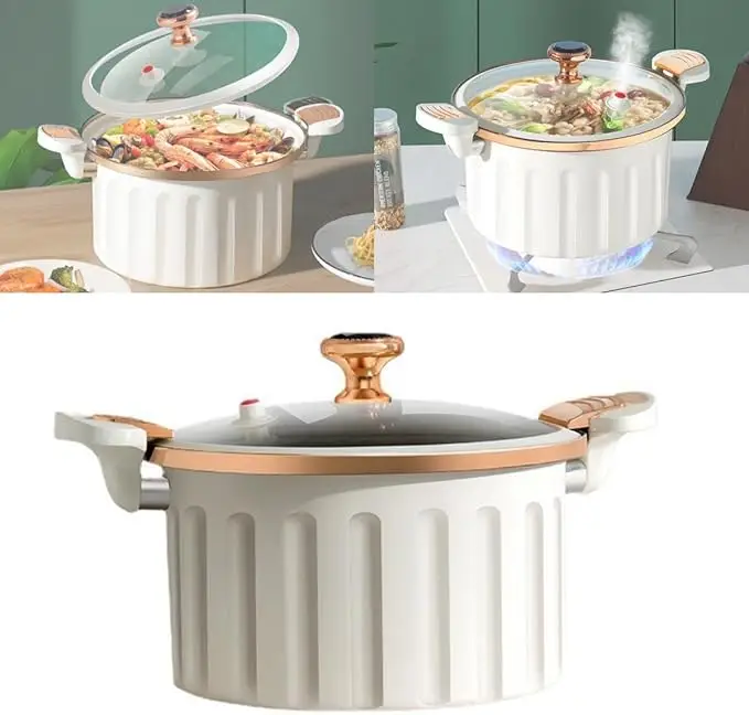 Non-stick Enamel Micro Pressure Cooker, 2.11gal Large Capacity Non-stick Pan Pressure Cooker, Push-Pull Lock Pressure Cooker Soup Stew Pot Enamel Soup