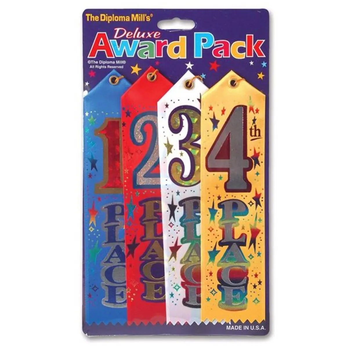 212 MAIN Classic Sporty Award Ribbons for Trophies & Medals, 6 Pack with 1st-4th Place Designs, 2 x 8 in, Place Tags, Pack Of 6, Award Pack
