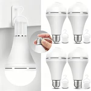 4 Pack Emergency Rechargeable LED Light Bulbs, 12W Daylight, Built-in Battery, 3 Modes Constant Current (85–265V), Stay On During Power Outage, E27 with Hook for Home & Camping