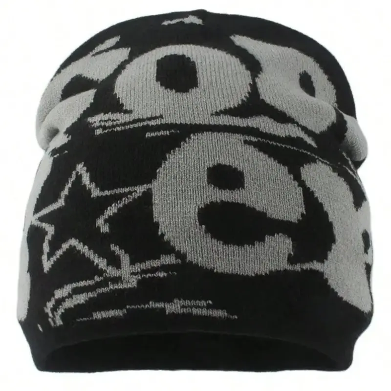 1-2PCS  Unisex Y2K Style Letter Jacquard Knit Hat, Outdoor Street Warm Beanie Cap for Autumn Winter, Fashionable Cold Weather Headwear, Stylish Hat
