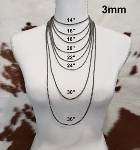 Sterling Silver Desert Pearls 3mm Oxidized Round Bead Necklace