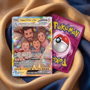 Father's Day Gift For Dad, Custom Poke Anime Dad Card, Personalized Photo Anime Card, Gamer Dad Gifts From Kids, Gift For Husband Boyfriend or Loved Ones, Art Card
