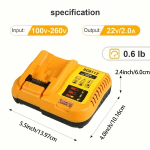 Compatible with Dewalt 12V/20V maximum fast battery charger, compatible with 20V, 12V, and 60V batteries DCB120, DCB126, DCB208, DCB201, DCB200, DCB612, DCB609, and DCB606. Suitable for power tool batteries. Charger for power tools (batteries not included