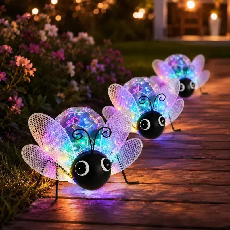 Outdoor LED Color-Changing Bee Insect-Shaped Ball Lights, IPX4 Waterproof Garden Mood Decor, Suitable for Yard, Porch, Patio Decorations (Home & Festive Decorative Lights)