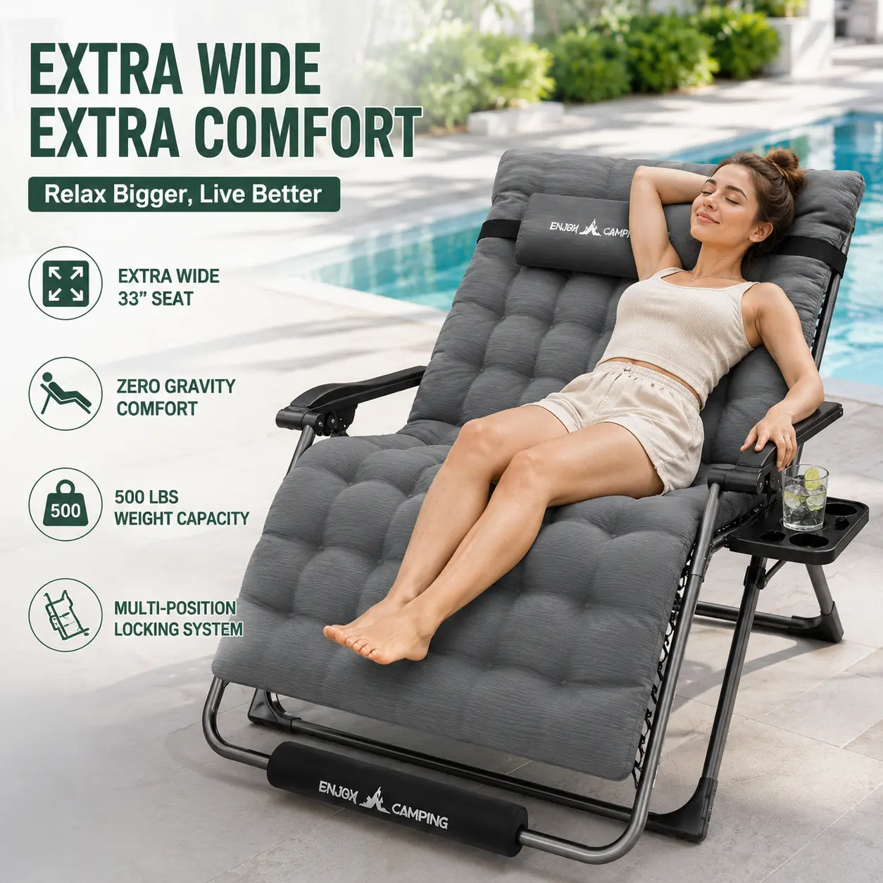 【Summer Finds】UDPATIO Oversized Zero Gravity Chair, 33In Patio Outdoor Folding Recliner with Pillows|Cup Holder|Foot Rest|Padded Headrest, Support 500LB for Lawn Outdoor Garden Chair Reclining Patio Chairs Outdoor Garden Chair Reclining Patio Chairs