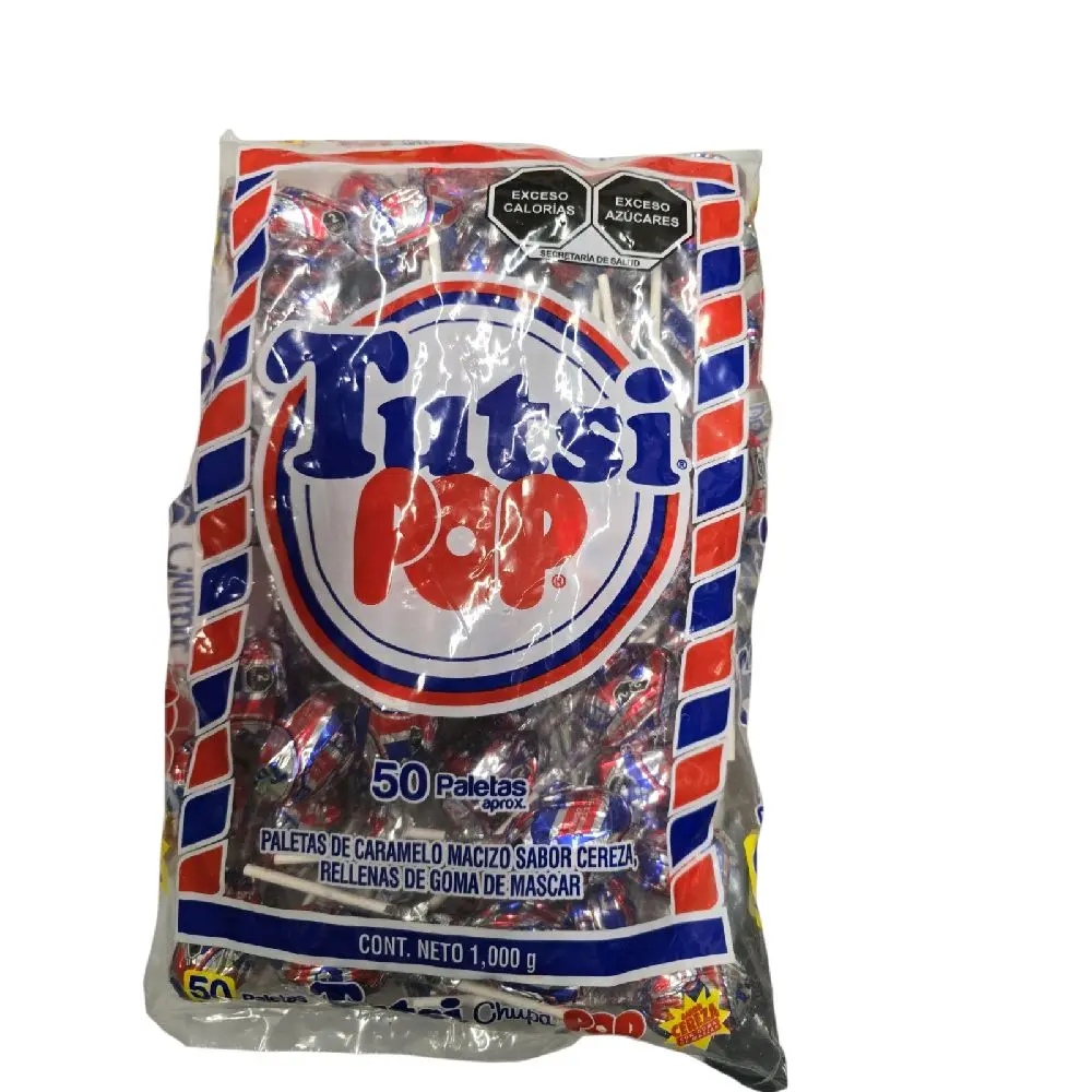 Tutsi Pop Cherry Filled Bubble Gum Lollipops – 50 Count (1,000 g)