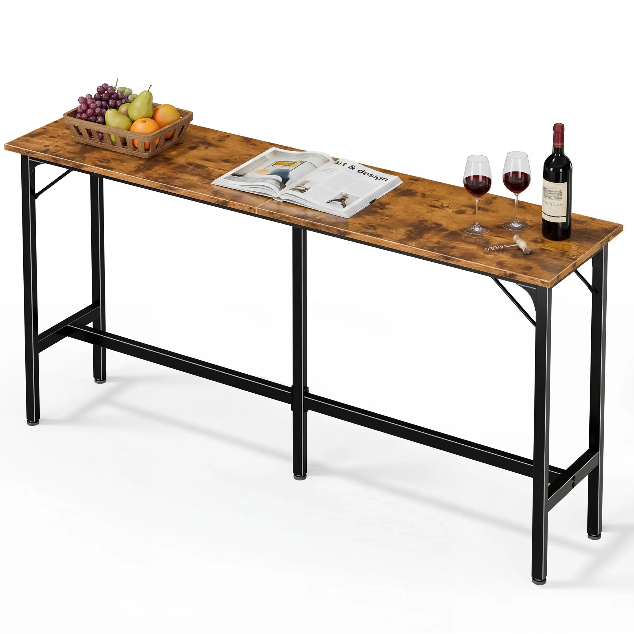 Sweetcrispy Rectangular Modern Compact Dual-Purpose Bar Table - Waterproof Plywood Top, Quick Setup Counter-Height High Top, Indoor Furniture for Household Dining & Coffee Use, Compact Bar Tables, Dual-Purpose Bar Tables