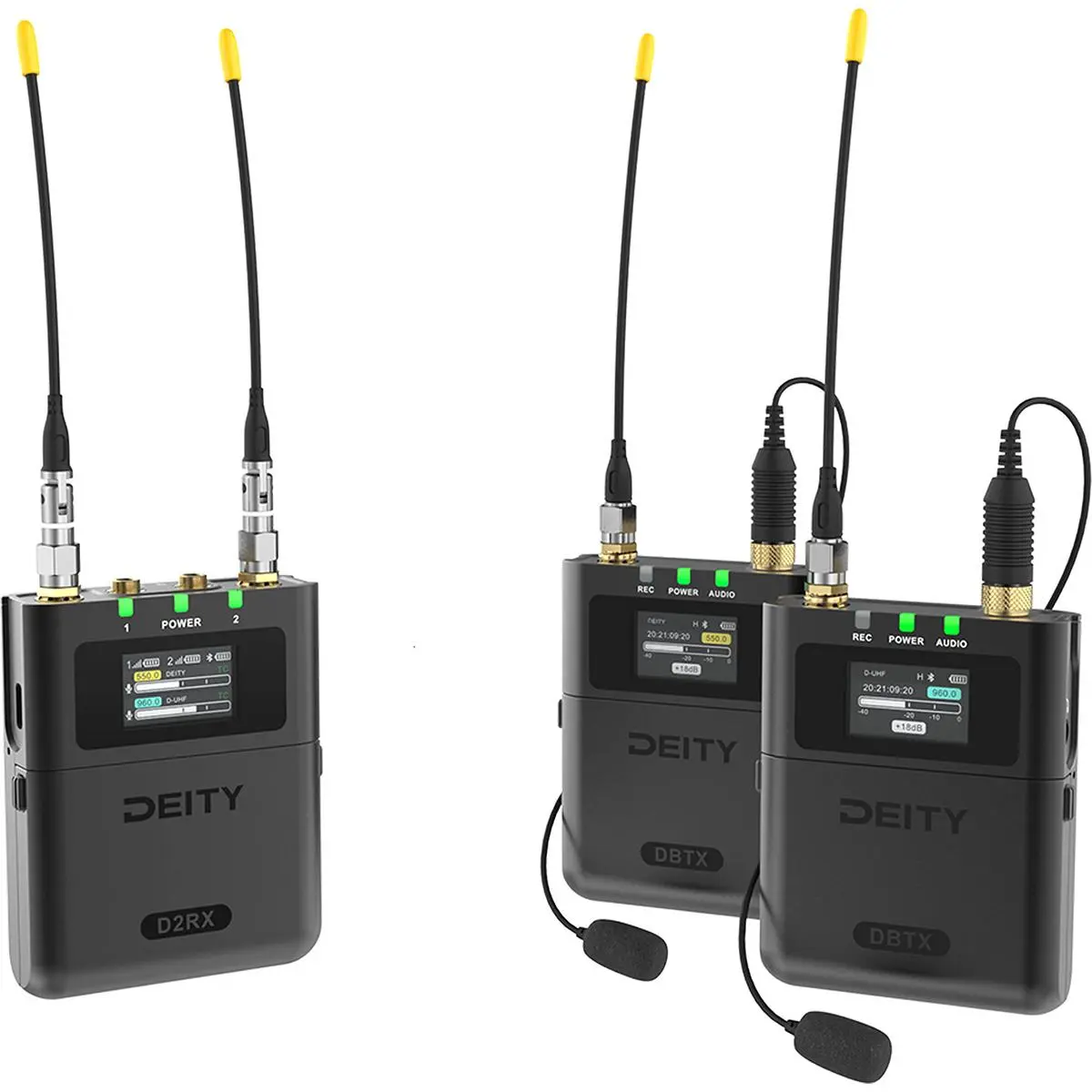Deity Microphones Theos Digital 2-Person Compact Wireless Omnidirectional Lavalier Microphone System, 550-663MHz Recording Equipment with Receiver & Remote for Camera Mount, Detachable