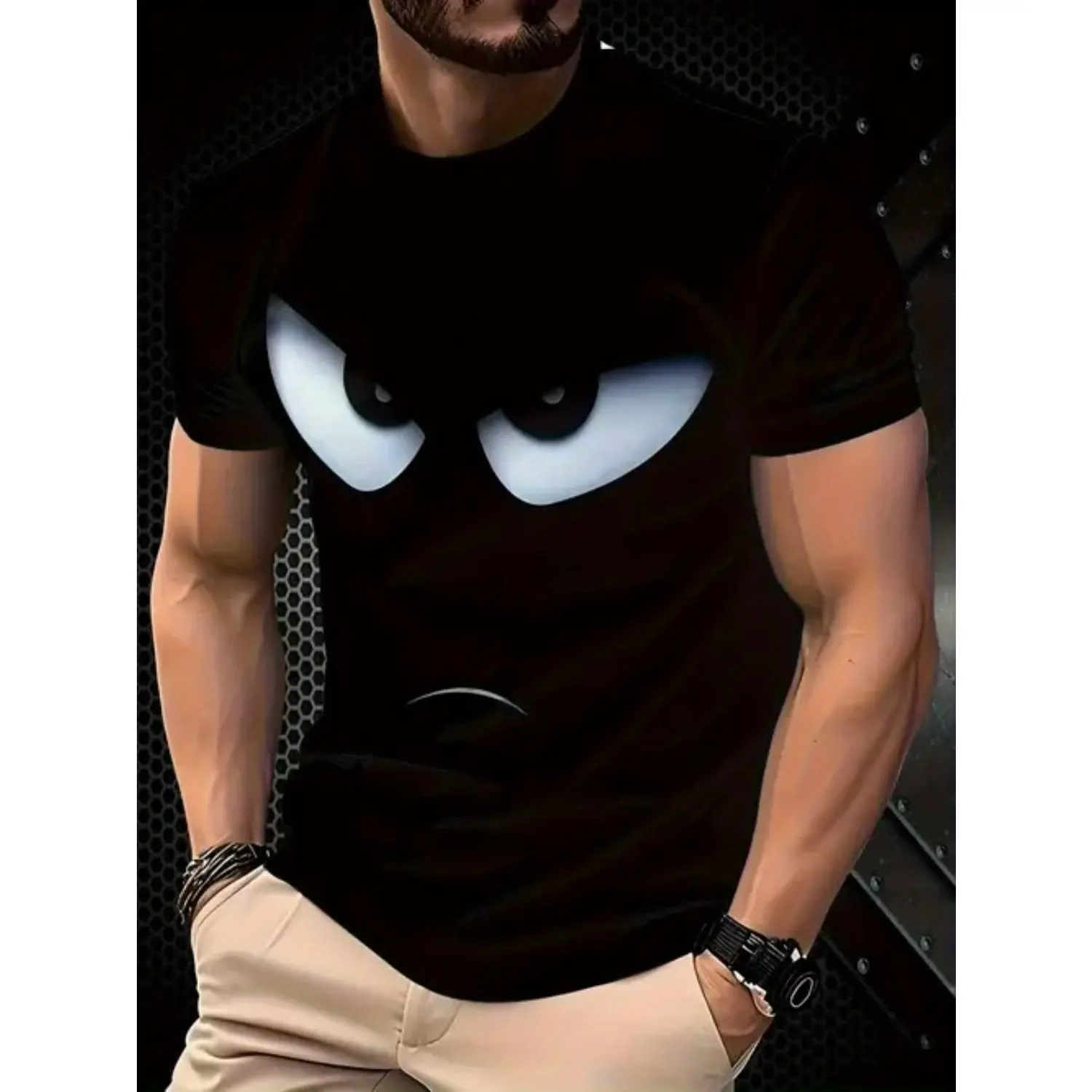 Novelty Bold Cartoon Face Graphic T-Shirt for Men - Funny Novelty Graphic Print, Crew Neck, Regular Fit, All-Season Casual Wear, Everyday Tshirt |     Character Print Shirt |     Glossy Finish, Cute Shirts For Boyfriend Bf Lover