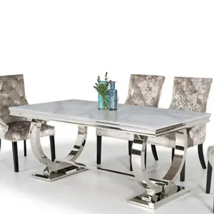 Stainless Steel Dining Table - Marble Top (71 x 29.5 x 30, Carri, White Swirl)