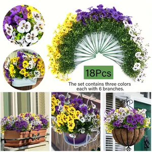 18 Bundles Of 12.56-inch Artificial Tricolor Violet Flowers, Suitable For Outdoor Use, Imitating UV Resistant Tricolor Violet Flowers, Suitable For Outdoor Flower Pots, Front Doors, Porches, Courtyards, Terraces, Windowsills, And Home Decoration