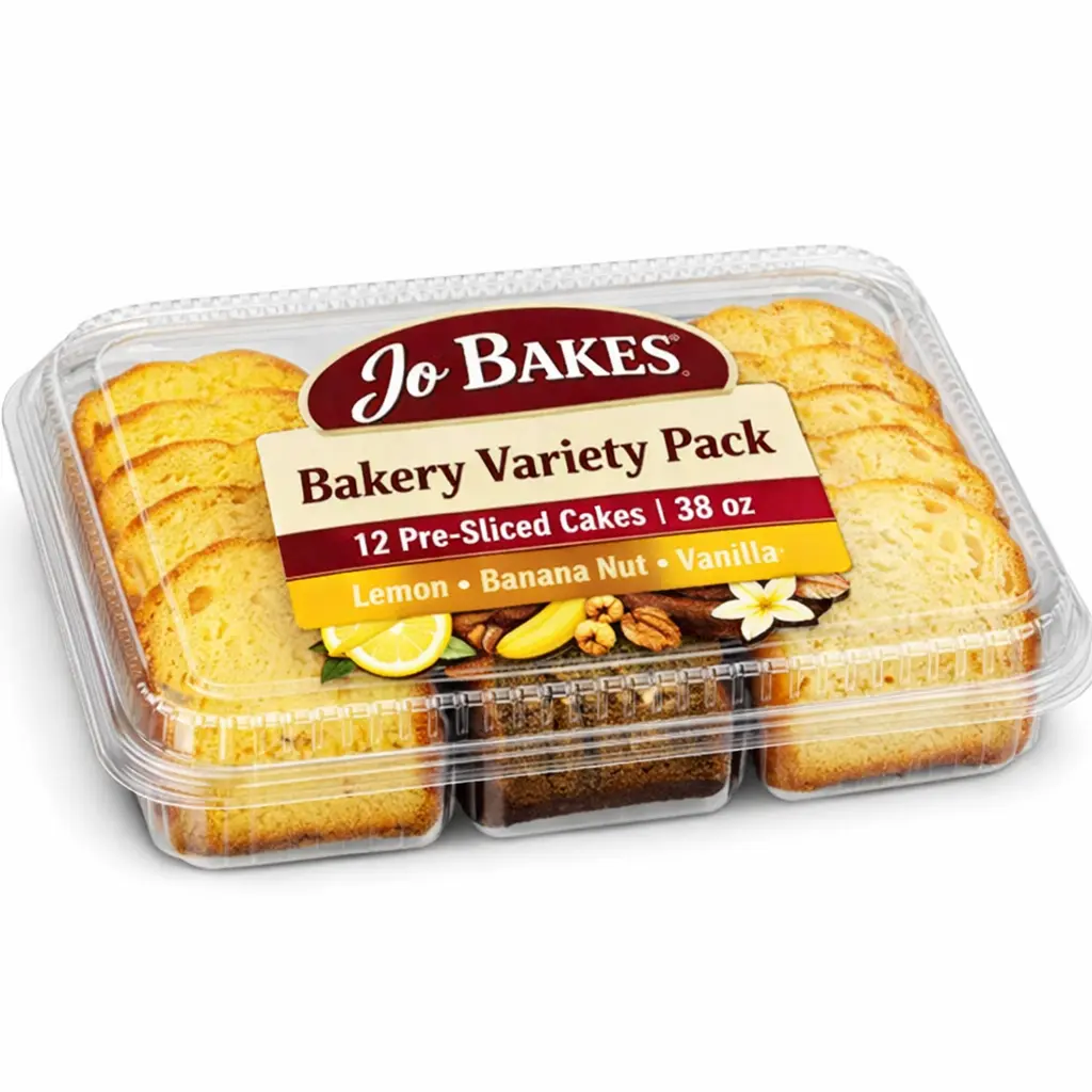 JO BAKES Variety Pack Pre-Sliced Loaf Cake Slices - 12 Count, 38 oz - Lemon, Banana Nut, Vanilla Snack Cakes