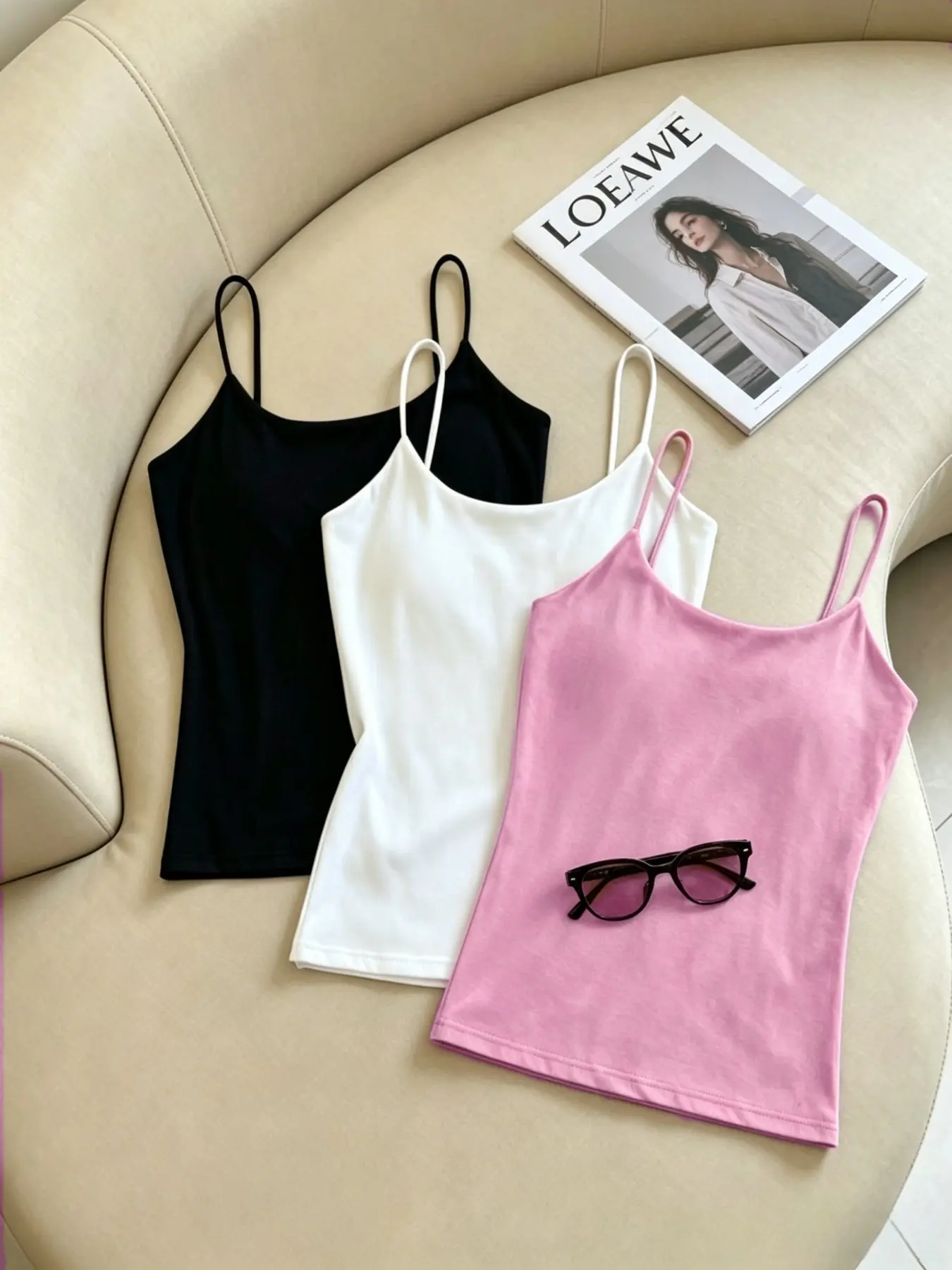 Women's Spaghetti Strap Lightweight Tank Tops 3-Pack, Solid Color Slim Fit Basic Sleeveless Shirts, Soft Stretch Breathable Underwear, Casual Style Camisole, Casual Everyday Wear