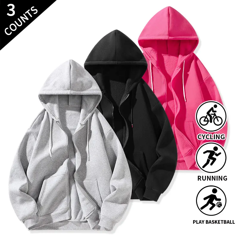 3-Pack Men’s Full-Zip Hoodie Sweatshirts, Long Sleeve, Drawstring Hood, Kangaroo Pocket – Casual Athletic Jackets