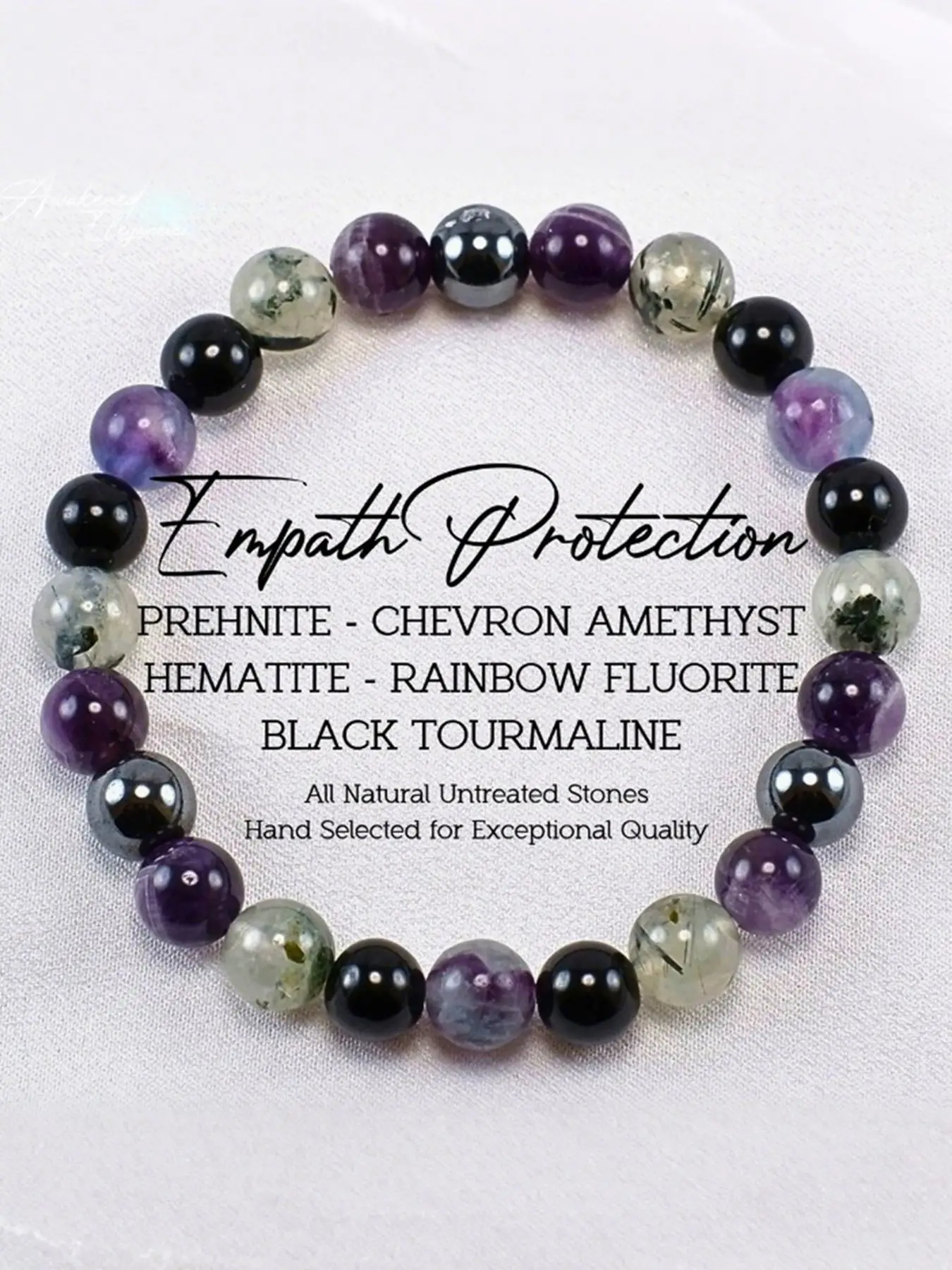 7-layer Aura Armor Bracelet, Prehnite Amethyst Tourmaline Synergy Bracelet, EMF Protection & Chakras Alignment Bracelet, Fashion Accessories for Women