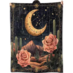 SoftHaven Mystical Desert Succulent Blanket Gifts for Women Adult Girls,Cactus Gothic Throw Blankets,Soft Comfy Lightweight for Home Couch Bed Sofa Halloween Decor,Goth Night Sky Art 60x80in