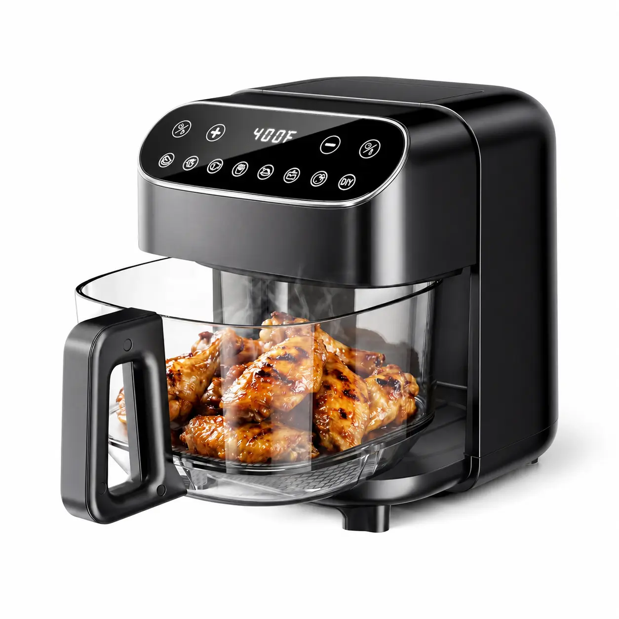 Kismile 5QT Glass Air Fryer, 1550W High-Power Air Fryer with 360° Visible Borosilicate Glass Basket, 8 Cooking Modes, Flip Reminder & Auto-Pause, PTFE & PFSA-Free, Dishwasher Safe, Digital Touch Control, 304 Stainless Steel Rack,sohochic