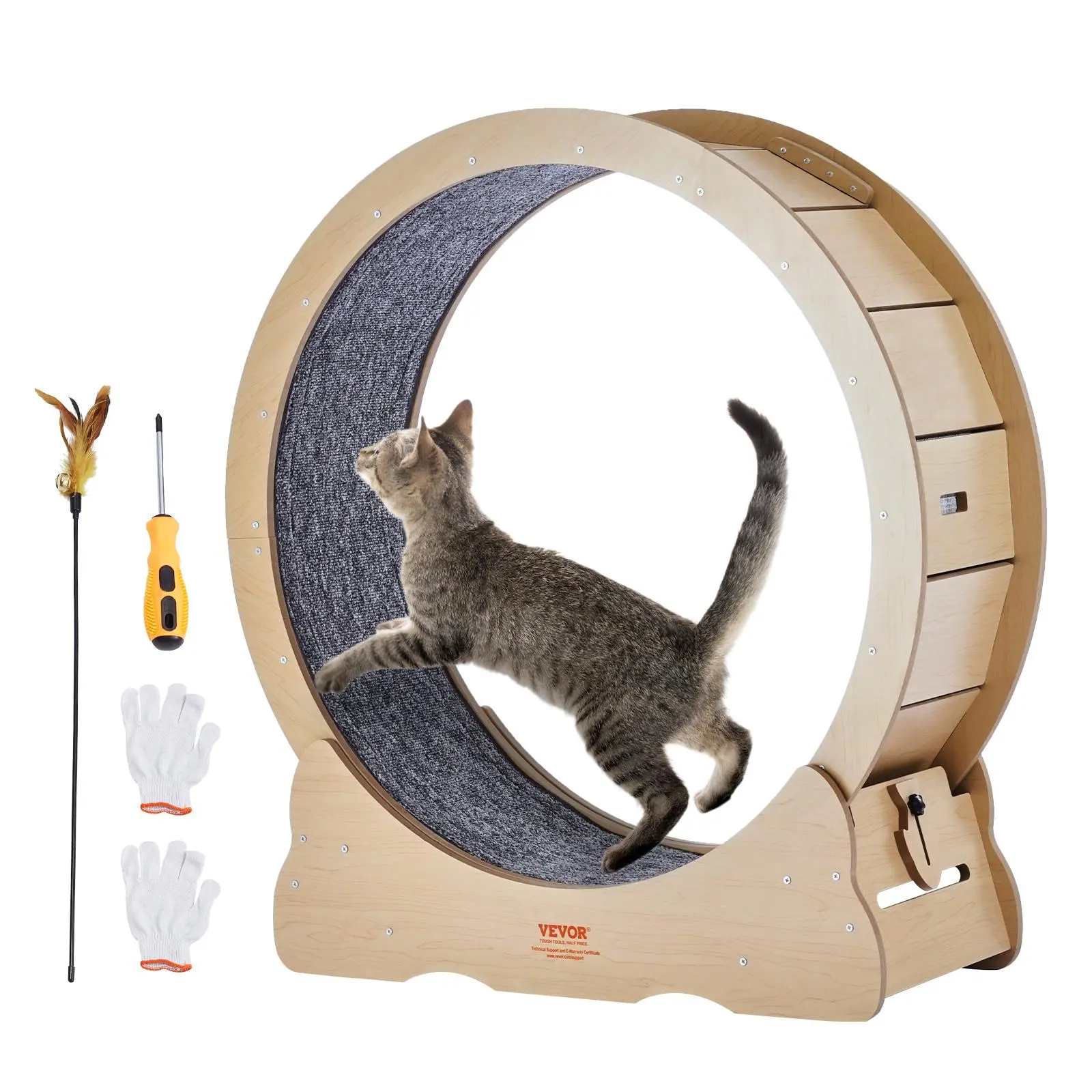 VEVOR Cat Exercise Wheel,  Large Cat Treadmill Wheel for Indoor Cats, 35.8 inch Cat Running Wheel with Detachable Carpet and Cat Teaser for Running/Walking/Training, Suitable for Most Cats