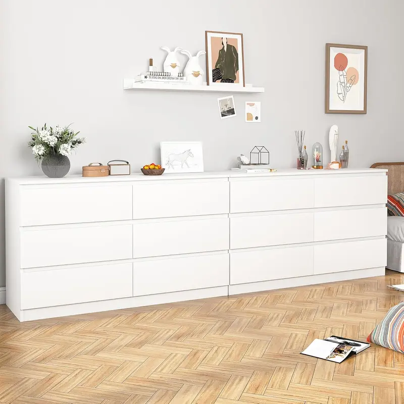 Spaco White Modern 6-Drawer Dresser for Bedroom - Wide Wood Storage Chest with Deep Drawers, Large Bedroom Organizer Furniture for Closet, Tall Dresser with Smooth Gliding Drawers