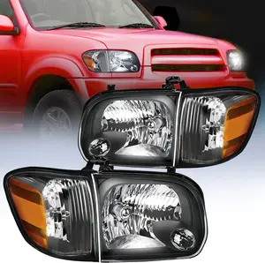 Nilight Headlight Assembly for 2005 2006 Toyota Tundra 4 Door Double Crew Cab 2005 2006 2007 Sequoia Pickup Replacement Black Housing Amber Reflector Driver and Passenger Side
