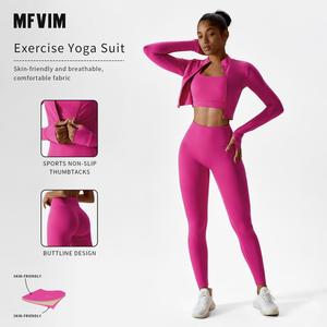 MFVIM Women's 3-Piece Solid Sports Sets, Sweat Suits with Criss Cross Crop Tank Top, High Waist Leggings & Zip Up Crop Jacket for Yoga, Gym - Skin-Friendly Fabric, Non-Slip Thumbholes Yoga Fit Sets,summerwins