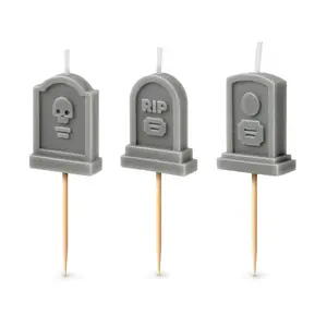 FAREWELL PARTY Tombstone Birthday Candles – Set of 6 Gravestone Cake Toppers with Wooden Picks – Fun Candles for Milestone Birthdays, Retirements, and Halloween