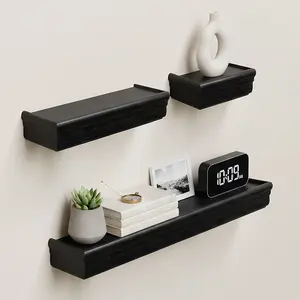 Floating Shelves 17.9" Wall Mounted Wood Shelves for Bathroom, Bedroom, Living Room, Kitchen, Hanging Shelf for Books/Storage/Decor with Invisible Brackets
