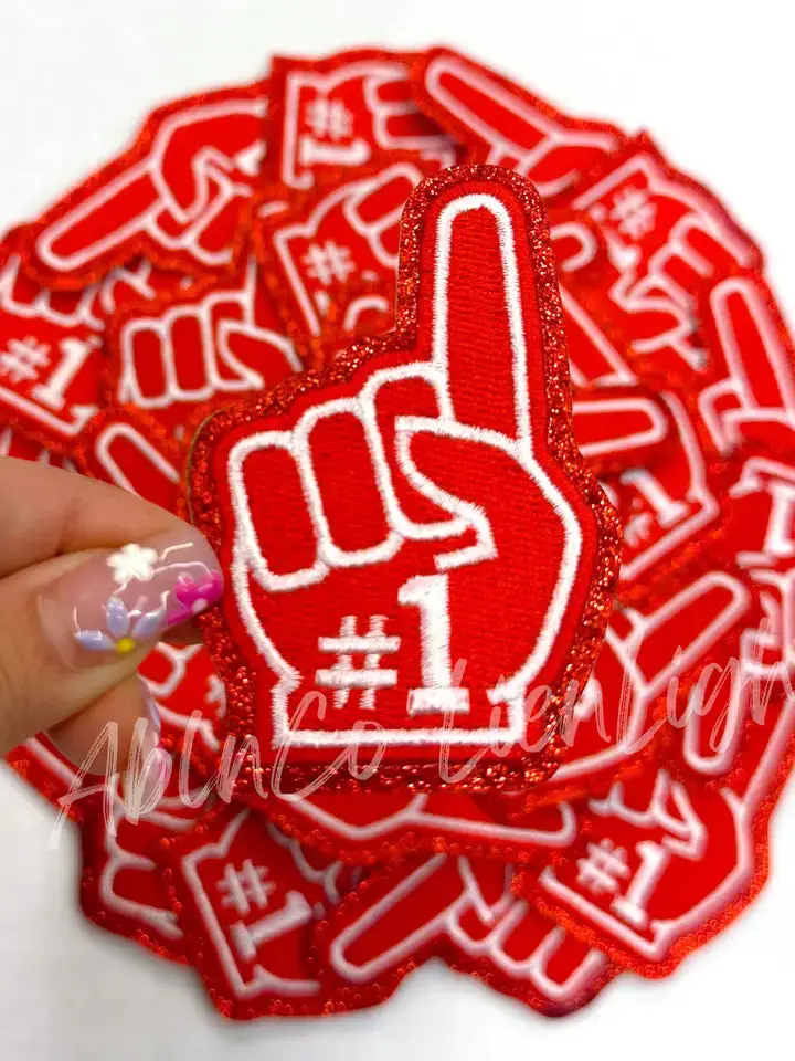 Red Game Day Foam Finger Embroidery Patch - Small