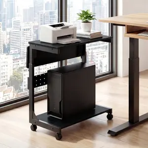 Sweetcrispy Height Adjustable PC Stand & Side Table | Rolling Computer Tower Cart with 2-Tier Storage & Pegboard