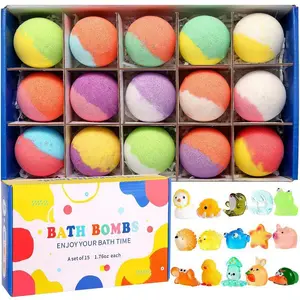 Bath Bombs for Kids with Surprise Toys Inside, 15pcs/box Kids Bath Bombs Gift Set, Natural Organic Bubble Bath Fizzy Bath Bombs with Toys for Kids