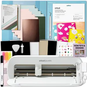 Cricut Joy Xtra Machine with Printable Sticker Paper and Card Kit Bundle - Sticker Making Set with Cutting Machine, DIY Greeting Cards with Pens and Envelopes, Craft Cutting Mats, Tools and Materials