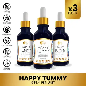 3 Bottles of Coco March N.M.D Happy Tummy Dietary Supplement, Digestive & Gut Health Wellness Supplement for All Ages, 30ml