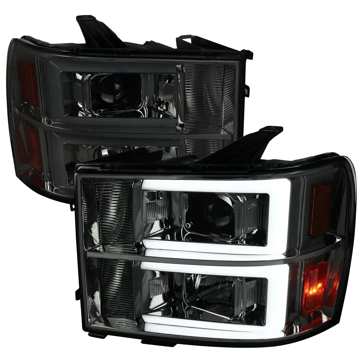 2007-2013 GMC Sierra 1500/2007-2014 Sierra Denali Dual LED C-Bar Projector Headlights (Chrome Housing/Smoked Lens) 2007-2013 GMC Sierra 1500/2007-2014 Sierra Denali Dual LED C-Bar Projector Headlights (Chrome Housing/Smoked Lens)
