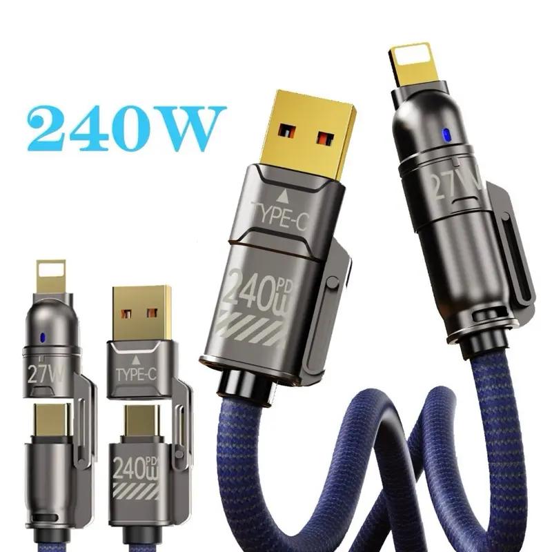 240W USB C Fast Charger Set with 5.9FT 4-in-1 Data Sync Cable for Phones Tablets and Computers Fast Charging Adapter for iPhone 16 iPad Samsung Galaxy S24 MacBooks
