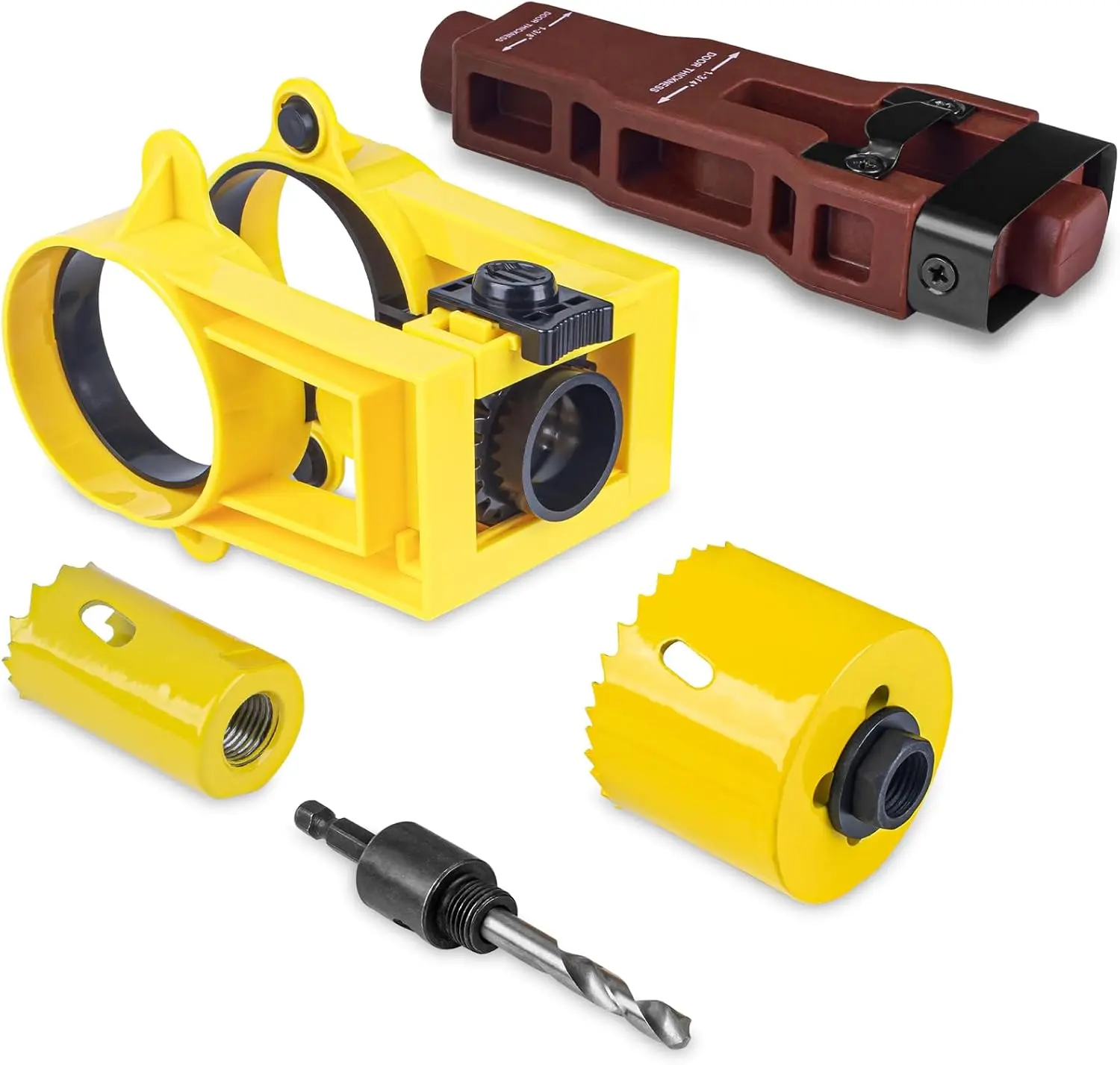Door Lock Installation Kit with Door Latch Mortise Tool, Lock Hole Saw Kit for or Wood Doors with Guide Template, Chiseling Door Latch Installation Kit Fits for and Mortising