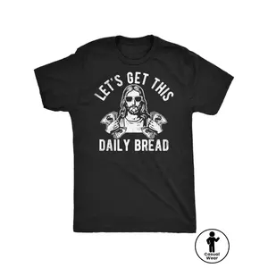 180g Heavyweight Men's T-Shirt Pure Cotton Breathable Funny Jesus Sunglasses Graphic Tee Unique "Daily Bread" Slogan Top for Guys S-5XL
