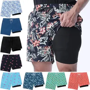 Men's 2-in-1 Swim Shorts, Swimtrunks with Quick-Dry Fabric, Compression Liner and Secure Zipper Pockets