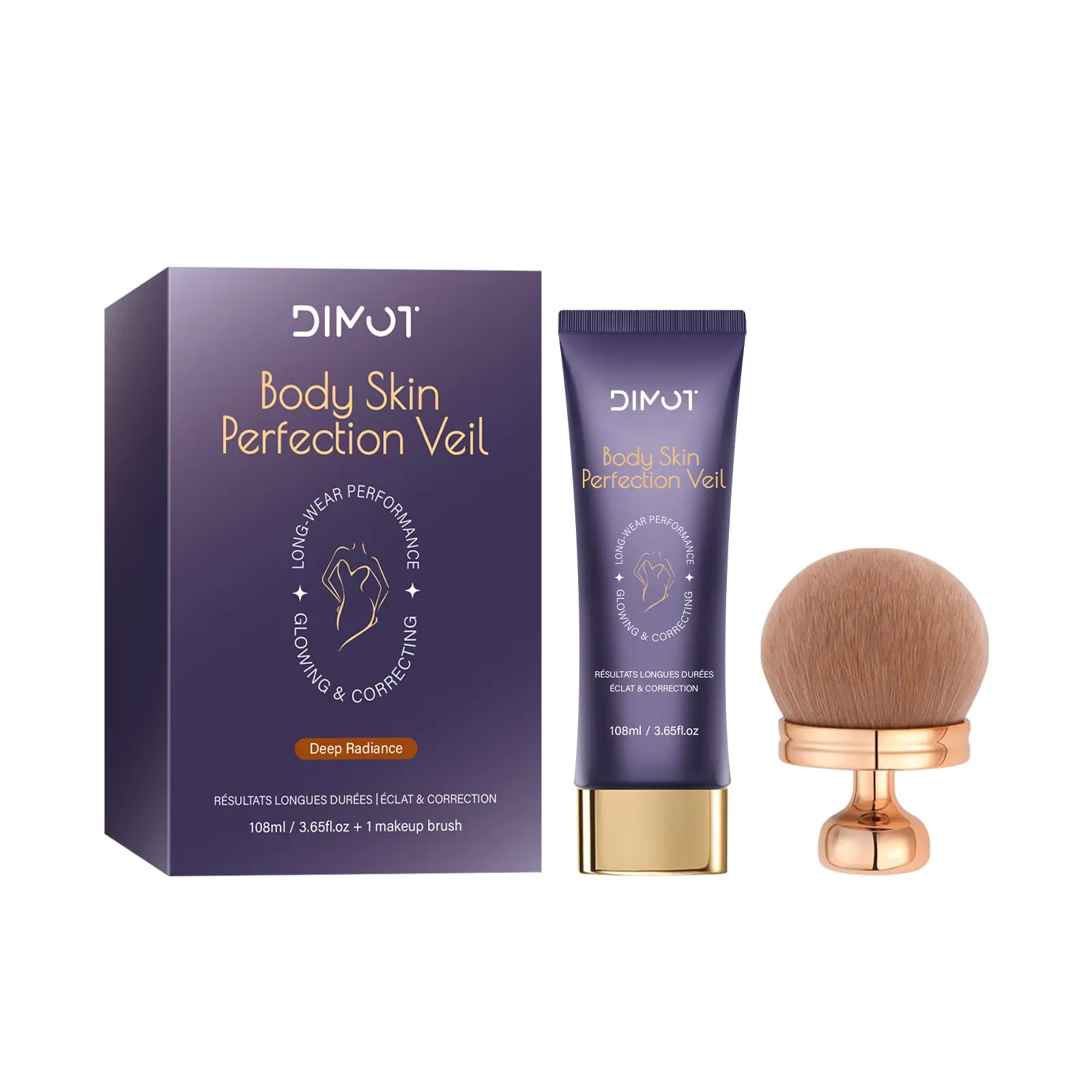 Body Coverage Cosmetic Liquid Makeup Set, 3.65 oz Luminous Radiant Perfector with Large Buffer Brush - Conceals Scars & Tattoos, Evens Skin Tone, Delivers Subtle Skin Glow & Natural Radiance, Evens Skin Tone With Subtle Shimmer
