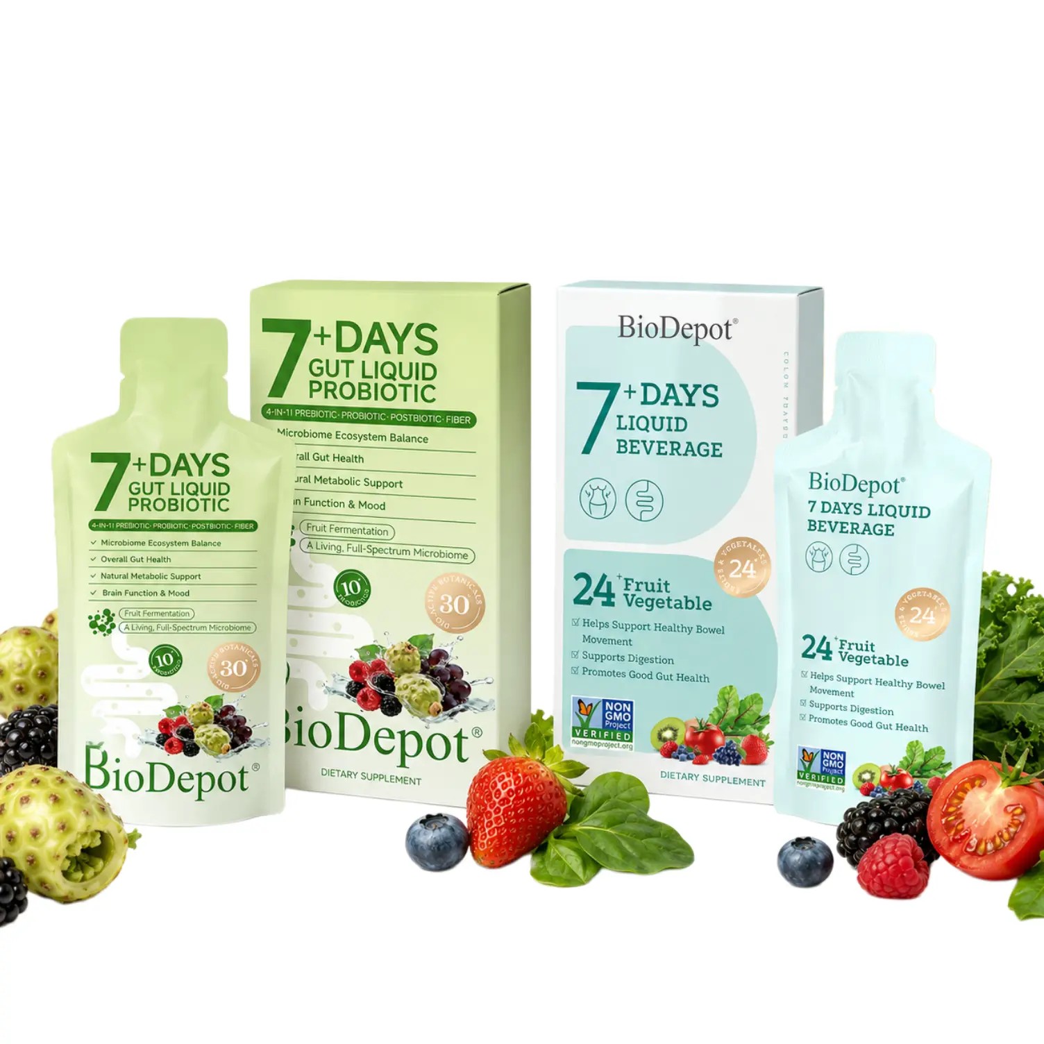 BioDepot 2-Step Organic Gut Reset Combo Kit - Organic Detox Dietary Supplement Cleansing Liquid + Probiotic Supplement Liquid, 14-Day Digestive Support for Regular Bowel Movements, Balanced Gut Flora, Flatter Stomach