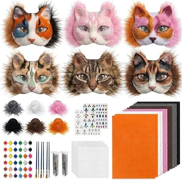 37 Pcs Therian Mask Kit White Cat Masks DIY to Paint Furry Animal Mask Therian Gear Therian Stuff for Halloween Masquerade Cosplay Party