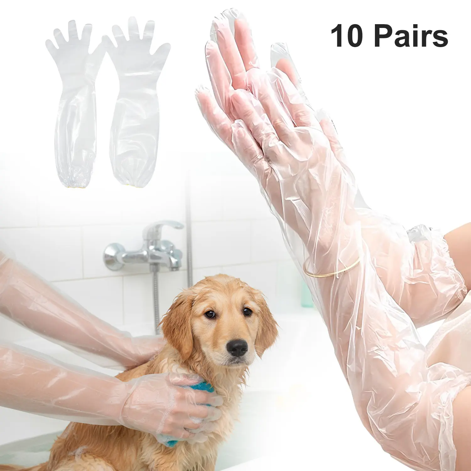 LPKEP Disposable Cleaning Gloves, 20-Piece Set with 60cm-23.6in Elbow-Length Plastic Waterproof Sleeves, Leakproof Protection for Kitchen Duty, Gardening