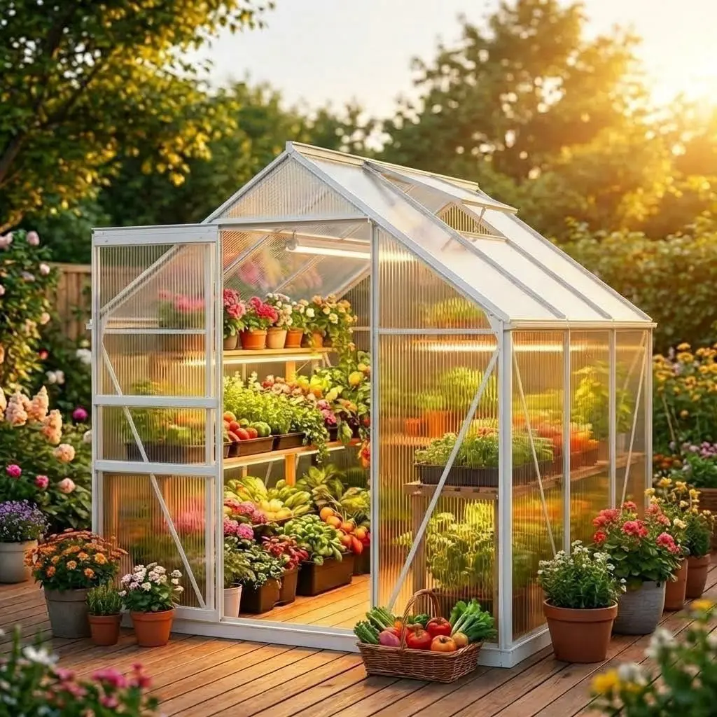 6x6 FT Outdoor Polycarbonate Greenhouse Kit - Heavy-Duty Reinforced Aluminum Frame, Adjustable Vent, Lockable Door, Quick-Connect System for All-Season Outdoor Furniture Sets, Reinforced Frame