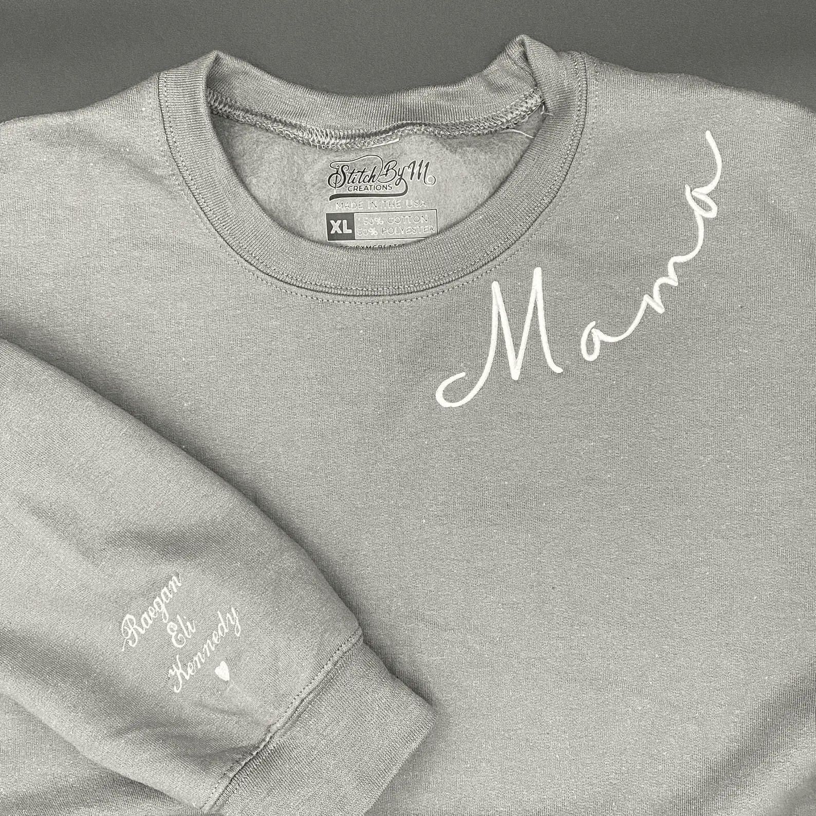 Collar Sleeve Mama Embroidered Sweatshirt, Mom Grandmother Sweatshirt with Kids Names, Personalized Custom